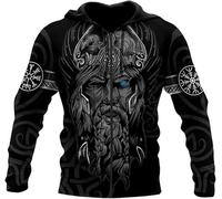 Viking Odin Totem Zipper Hoodies T-shirt Top Norse Compass And Aegishjalmur Tattoo Hoodies Pullover Casual Sweatshirts (Color : Zipper Hoodie, Size : M)