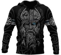 Viking Odin Totem Zipper Hoodies T-shirt Top Norse Compass And Aegishjalmur Tattoo Hoodies Pullover Casual Sweatshirts (Color : Hoodie, Size : L)