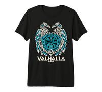 Viking Odin Valhalla Huginn Muninn Ravens Vegvisir Norse Art Premium T-Shirt