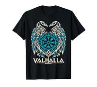 Viking Odin Valhalla Huginn Muninn Ravens Vegvisir Norse Art T-Shirt