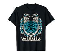 Viking Odin Valhalla Huginn Muninn Ravens Vegvisir Norse Art Value Graphic T-Shirt
