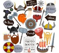 Viking Photo Booth Props, 30pcs Viking Photo Props, Htabiol Viking Party Decorations, Fit for Norse Viking Birthday Party, Medieval Viking Party, Viking Helmet Party