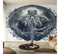 Viking Photo Wallpaper for Bedroom, Warrior Celtic Norse Mythology Wall Mural for Living Room, White Gray Blue Wallpaper 300x210 Nonwoven Wall Paper Home Decor W33