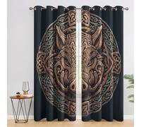 Viking Pig Curtains Blackout for Home Decor, Thermal Curtains Nordic Celtic Knot Pattern, Living Room & Bedroom Eyelet Drapes 90 Inch Drop, 46x90, 2 Panels E&978