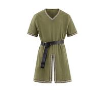 Viking Pirate Renaissance Costume for Men - Retro Cotton Linen Tunic & Belt Set for Medieval Fest, Cosplay Conventions & Halloween