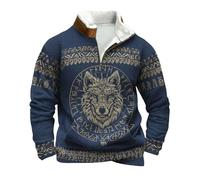 Viking Pullover Men's Sweatshirt Warrior Motif - Pullover with Odin Wing Helmet and Celtic Knot Biker Long Sleeve Shirt with Zip Collar in 3D Print Sky Blue Light White Gray Khaki XXL 3XL 4XL 5XL 6XL