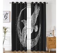 Viking Raven Blackout Curtains for Bedroom Living Room, Norse Mythology Curtains Eyelet 63 Drop Home Decor, Patterned Window Drapes, 52x63 Inch 2 Panels A-M9
