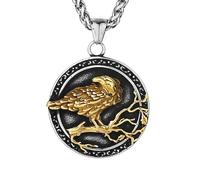 Viking Raven Medallion Pendant for Men Nordic Raven Crow Circle Necklace Celtic Odin Crow Tree Branch Necklace Gothic Eagle Bird Jewellery for Men