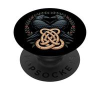 Viking Ravens Huginn & Muninn - Celtic Knotwork Black Raven PopSockets Adhesive PopGrip