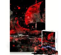 Viking Red Boat Jigsaw Puzzle 1000 Piece for Adults Intellectual Fun Relaxing Pastime Sharp Cut (38x26cm)