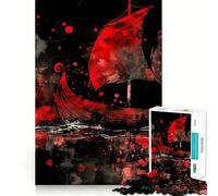 Viking Red Boat Jigsaw Puzzle 1000 Think Boost Game Tight Lock No Loose Pieces Interactive Brain Challenge for Home (38x52cm)