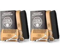 Viking Revolution - Beard Brush For Men - Natural Boar Bristle Brush And Dual Action Pear Wood Beard Combs With Velvet Travel Pouch - Mens Gifts - 3 Pieces (Pack of 2)