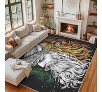 Viking Rugs Living Room Extra Large 240 x 340 cm, Norse Mythology Warrior Machine Washable Rug, Non Slip Low Pile Patterned Carpet and Rugs, Home Decor ZY&L11