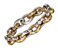 Viking Rune Bracelet Titanium Stainless Steel Link Chain Bracelet for Men Two Tone 14mm 21cm
