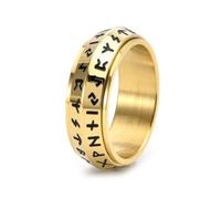 Viking Rune Rotating Ring, Norse Viking Spinner Fidget Rings, 8mm Stainless Steel Fidget Anxiety Ring for Men, Punk Jewelry (Gold,6)