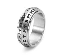 Viking Rune Rotating Ring, Norse Viking Spinner Fidget Rings, 8mm Stainless Steel Fidget Anxiety Ring for Men, Punk Jewelry (silver,11)