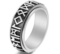 Viking Rune Stainless Steel Ring Nordic Rotating Jewelry for Men Black Antiqued Finish Norse Mythology Gift for Him