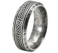 Viking Rune Titanium Steel Ring Celtic Knot Norse Jewelry for Men Antique Gold Plated Ring Medieval Gift for Him