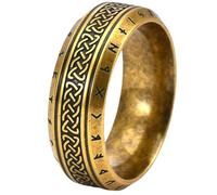 Viking Rune Titanium Steel Ring Celtic Knot Norse Jewelry for Men Antique Gold Plated Ring Medieval Gift for Him