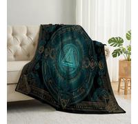 Viking Runes Knots Lightweight Cozy Throw Blanket, Yellow Green Printed Soft Warm Flannel Throws, Dark Vintage Washable Fuzzy Blanket for Bedroom Living Rooms Chair Sofa Home Decor, 150 x 200 cm