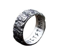 Viking Runes Ring, Hammered Silver Texture, Norse Runic Band, Oxidised Metal