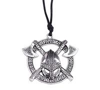 Viking Runes Warrior Helmet Round Pendant Necklace for Men Battle Warrior Pendant Rope Chain Retro Jewelry Present