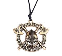 Viking Runes Warrior Helmet Round Pendant Necklace for Men Battle Warrior Pendant Rope Chain Retro Jewelry Present