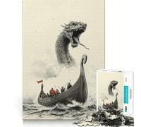Viking Ship And Sea Serpent 1000-piece Jigsaw Puzzles Brain Training Fun Tight Interlock No Gaps Bonding Activity for Loved Ones (38x52cm)