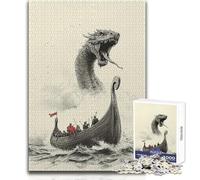 Viking Ship And Sea Serpent 1000 Piece Jigsaw Puzzles for Adults Interactive Cognitive Skill Game Unique Memorable Present Idea Size 38x52cm