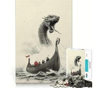 Viking Ship And Sea Serpent Jigsaw 1000 Pieces Memory Skill Fun Smooth Edge Perfect Interlock Fun-filled Way to Fill Empty Hours (50x75cm)