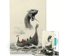 Viking Ship And Sea Serpent Jigsaw for Teenagers 1000 Pieces Mental Improve Play Uniform Size Precise Pieces Family Fun Night Activity (38x26cm)
