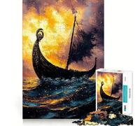 Viking Ship at Sunset 1000 Piece Jigsaw Puzzles Mind Challenge Toy High Precision Die Cut Amusing Challenge for Waiting Time (50x75cm)