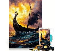 Viking Ship at Sunset 1000 Piece Teenager Puzzles Brain Boosting Play Tight Interlock No Gaps Relaxing Indoor Group Activity (38x52cm)