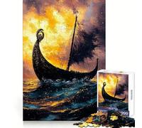 Viking Ship at Sunset Jigsaw Puzzles for Adults1000 Piece Mind Training Cozy Downtime Laser Cut Joyful Xmas (38x52cm)