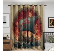 Viking Ship Curtains for Bedroom 46x54, Norse Mythology Curtains Blackout Living Room Home Decor, Printed Window Eyelet Drapes 54 Inch Drop 2 Panels H101