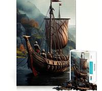 Viking Ship on Misty Waters 1000 Pieces Puzzles for Teenagers Mind Boost Fun High Accuracy Cutting Craft Calming Mental Break Activity (50x75cm)