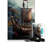 Viking Ship on Misty Waters Jigsaw Puzzles 1000 Recall Fun Play Burr Free Clean Cut Pieces Portable Travel Friendly Fun Game (38x52cm)