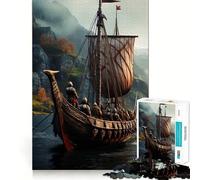 Viking Ship on Misty Waters Jigsaws for Adults1000 Pieces Brain Memory Game Fine Cut Premium Finishing Engaging Way to Pass Free Hours (38x26cm)