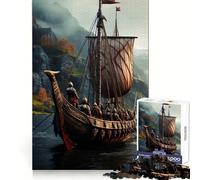 Viking Ship on Misty Waters Jigsaws for Adults1000 Pieces Logic Practice Peaceful Escape Clean Edges Unique Xmas Gift (50x75cm)