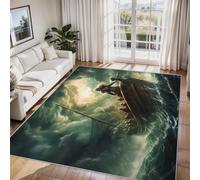 Viking Ship Rugs Living Room Extra Large 240 x 340 cm, Norse Mythology Machine Washable Rug, Non Slip Low Pile Patterned Carpet and Rugs, Home Decor ZY&L2