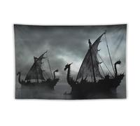 Viking Ship Tapestry,Vintage Medieval Style Sailboat Dragon Black Gray Pirate Ship Retro Nautical Fantasy Gothic Men Wall Hanging Home Décor for Bedroom Living Room Dorm 90" x 60"