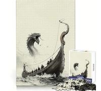 Viking Ship Vs. Sea Serpent 1000 Pieces Jigsaws Adults Puzzles Gifts Cognitive Skill Restful Activity Exact Cut Festive Gift (50x75cm)