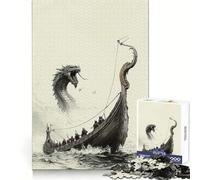 Viking Ship Vs. Sea Serpent Adult Jigsaw Puzzles 1000 Pieces Enhance Recall Light Enjoyment Precision Cut Unique Gift (38x52cm)