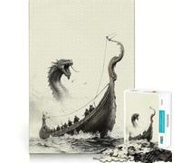 Viking Ship Vs. Sea Serpent Jigsaw Puzzles 1000 Cognitive Skill Toy Smooth Burr Free Surface Relaxing Indoor Group Activity (50x75cm)