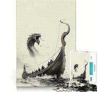 Viking Ship Vs. Sea Serpent Jigsaw Puzzles 1000 Pieces Focus Boost Fun Laser Cut for Flawless Fit Bonding Activity for Loved Ones (38x52cm)