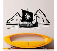 Viking Ship Wall Decal Norseman Warrior Vinyl Wall Sticker Home Interior Decoration Art Removable Living Room Decoration Design 87X42Cm