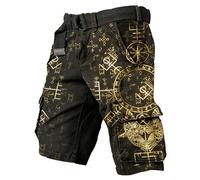 Viking Shorts for Mens 3D Printed Odin Myth Travels Hiking Cargo Pants Summer Beach Trunks Nordic Gift