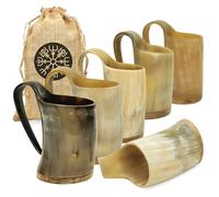 Viking Shot Glass Set of 6 3.2oz Authentic & Ethically Sourced Ox Horn Cups with Hand-Carved Texture and Polished Finish Medieval Norse Drinking Horns for Mead, Whiskey, Ale