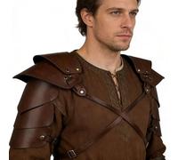 Viking Shoulder Armor Medieval Faux Leather Armors Knight Warrior Shoulders Guard Double Pauldron Vintage Knight Shoulder Armor Body Chest Harness Steampunk Shoulders Armors for Halloween LARP Cosplay