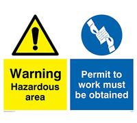 Viking Signs CN657-A3L-AC "Warning Hazardous Area, Permit To Work Must Be Obtained" Sign, 3 mm Aluminium Composite, 400 mm H x 300 mm W